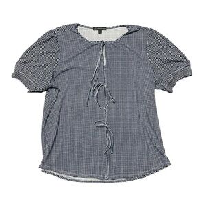 Adrianna Papell Tie Front Top Blue White Checkered Baby Doll Women’s Size Large